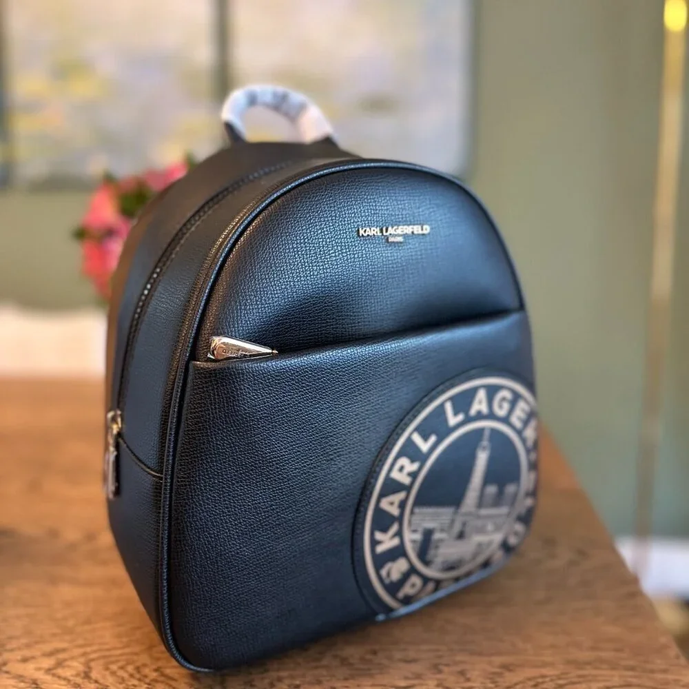 NWT! NEW! Karl Lagerfeld Maybelle Backpack Black with Gold Logo